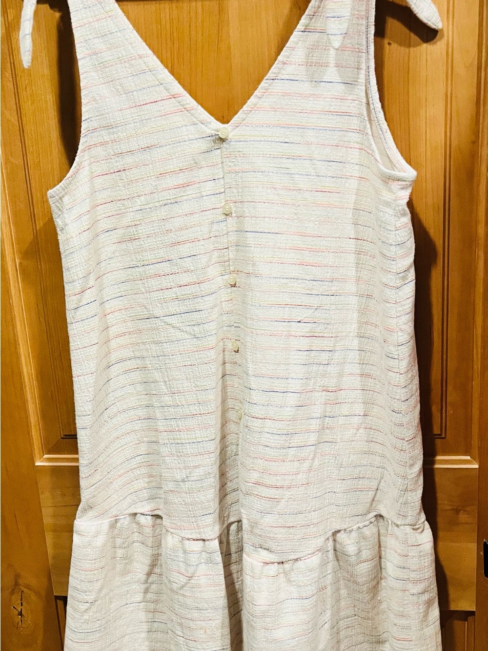 LOFT Cream Sundress with Subtle Multicolor Stripes